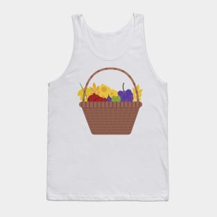 Wicker basket with fruits and dairy products icon in flat design Tank Top